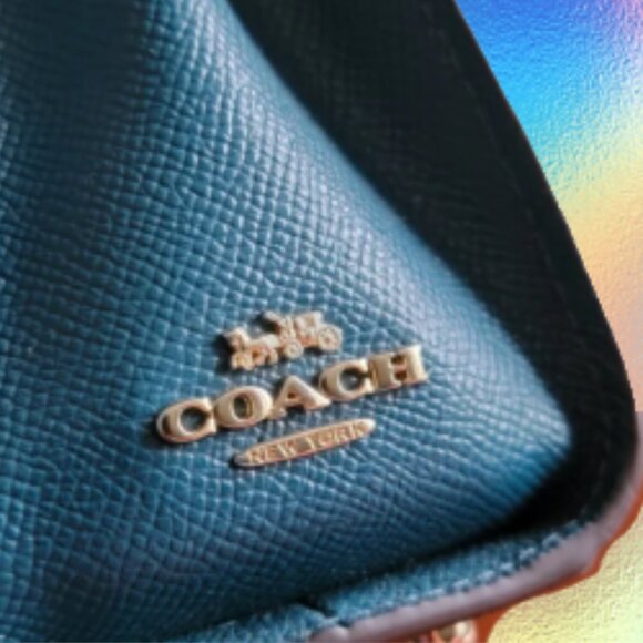 Coach Tilly Twistlock Satchel 23 In Colorblock Teal Crossgrain Leather #C2821 - Picture 8 of 10